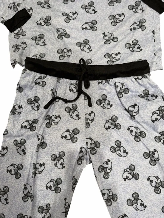 Light blue/Gray Mickey Mouse Print Women's Pajama Set - Long Sleeve Top & Jogger - Picture 4 of 5